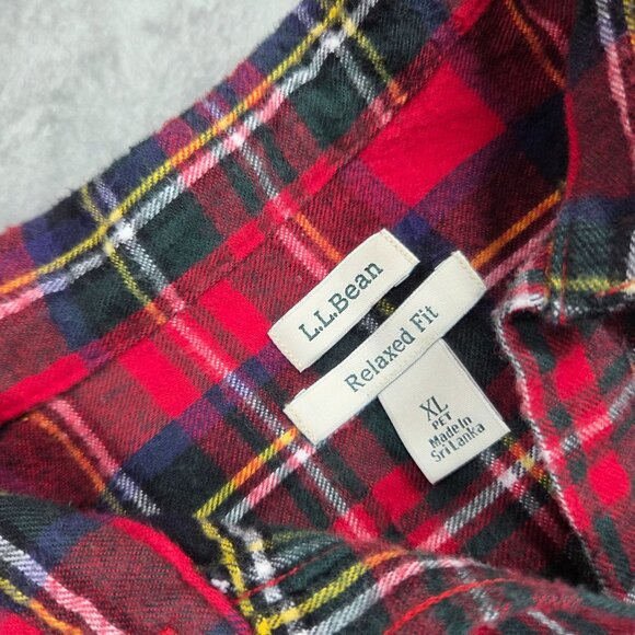 LL Bean Top Womens XL Petite Red Scotch Plaid Flannel Button Up Shirt - Picture 2 of 8